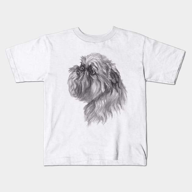 Brussels Griffon Dog Portrait Drawing Kids T-Shirt by lalanny